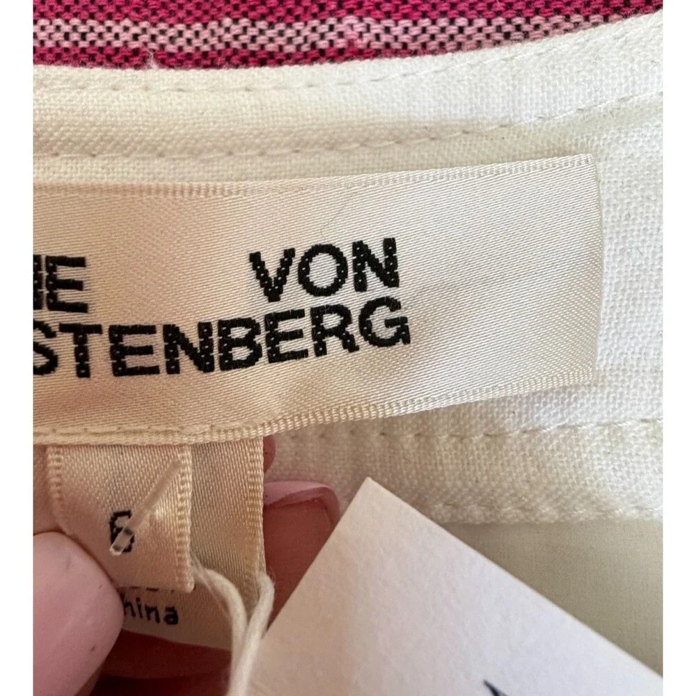 NWT Diane von Furstenberg Ivory Zip Front A-Line Midi Skirt Linen Cotton Sz 6